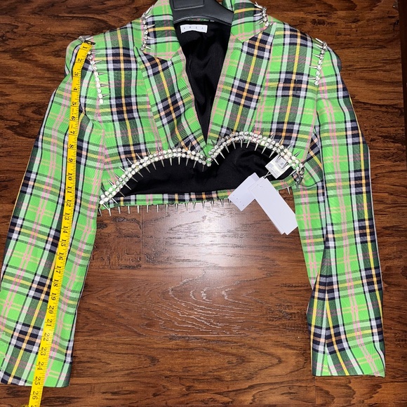 AREA Plaid Crystal Spike Blazer and Mini Pencil Skirt - Picture 6 of 7